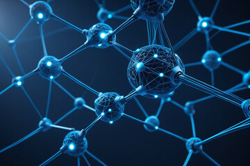 Aufkleber - Smart Network and Connection Concept. Blue, Futuristic Digital Style. 3D Render