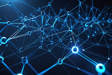 Aufkleber - Smart Network and Connection Concept. Blue, Futuristic Digital Style. 3D Render