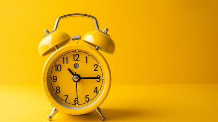 retro alarm clock with copy space yellow background