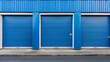 self storage units or garages with blue doors
