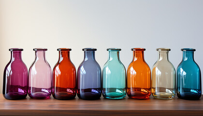 Sticker - A collection of vibrant colored bottles in a row generated by AI