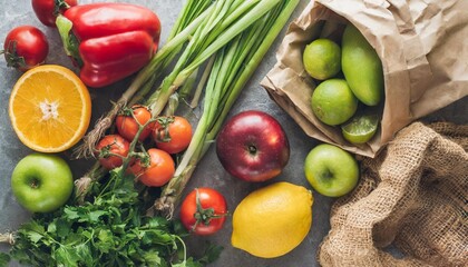 Wall Mural - supermarket food waste fruits vegetables top view