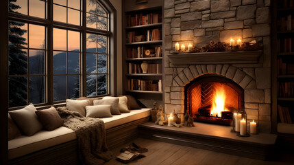 Wall Mural - fireplace in  study room