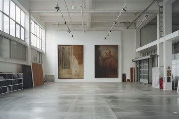 Poster - Empty art workshop interior. Background image. Created with Generative AI technology