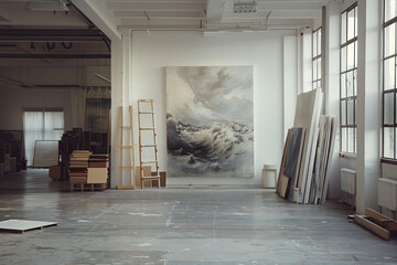 Poster - Empty art workshop interior. Background image. Created with Generative AI technology