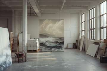 Poster - Empty art workshop interior. Background image. Created with Generative AI technology