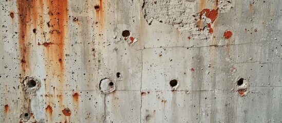 Poster - a close up of a rusty metal wall with holes in it . High quality