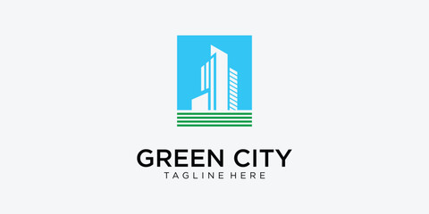 Wall Mural - Creative green building logo design with modern style| green city logo| premium vector