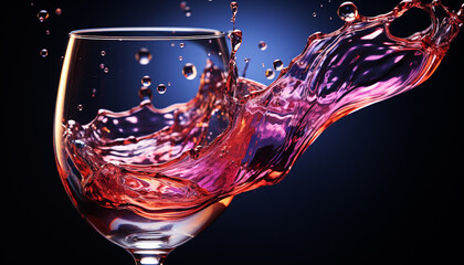 Wall Mural - Splashing wine, pouring liquid, glass reflecting celebration, smooth and clean generated by AI