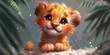 A painting of a lion cub sitting in the snow