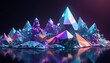 Low poly background of a holo colorful crystal island with mountains and trees