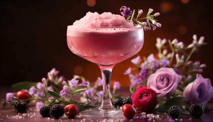 Wall Mural - Freshness and elegance in a summer berry cocktail on table generated by AI