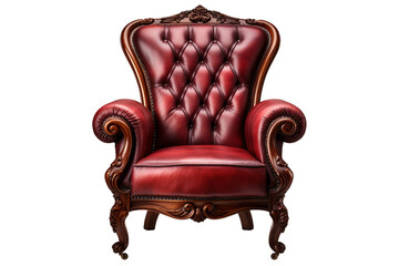 Wall Mural - Vintage red leather chair decorative, Isolated on transparent PNG background, Generative ai