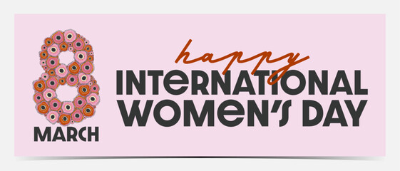 Wall Mural - International Women's Day, March 8 banner, cover, poster, greeting card, label, flyer with floral number eight