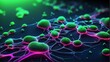 © Arceli - Futuristic green neon theme glowing abstract background with bacilli bacteria cells from Generative AI