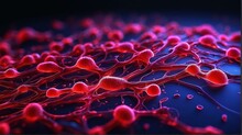 Futuristic Red Neon Theme Glowing Abstract Background With Bacilli Bacteria Cells From Generative AI