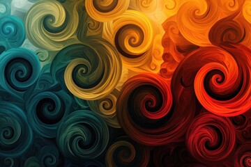 Poster - This photo captures a vibrant background filled with dynamic swirls in various colors, An abstract background with swirls and spirals in various shades of one color, AI Generated