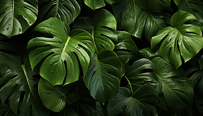 Wall Mural - Fresh green leaves in a tropical rainforest, vibrant with life generated by AI