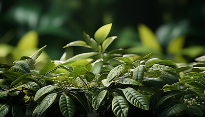 Sticker - Fresh green leaves grow in the vibrant summer forest generated by AI