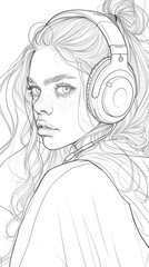 Canvas Print - A drawing of a girl with headphones on