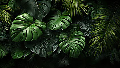 Canvas Print - Freshness of summer in a tropical rainforest, nature vibrant beauty generated by AI