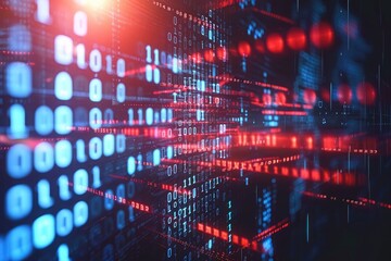 Poster - A computer screen illuminated by red and blue lights, creating a vibrant and captivating display, An abstract representation of a cyberattack, AI Generated