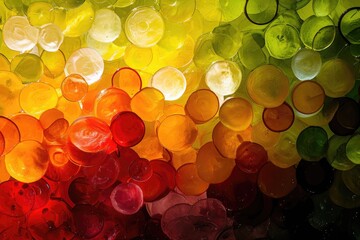 Poster - This photo captures a close up view of numerous circles in different colors, An abstract representation of a fruit salad, AI Generated