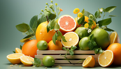 Wall Mural - Fresh citrus fruits, nature healthy, vibrant, juicy, and refreshing gift generated by AI