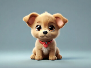  flat logo of a Cute baby dog with a lovely little animal 3d rendering cartoon character