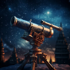 Canvas Print - Antique telescope pointing at the stars. 