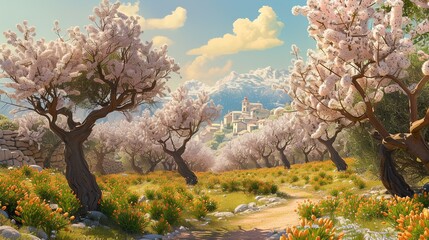 Wall Mural - March is the month of trees, the som blooms and the almond trees