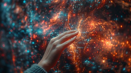 Aufkleber - The hand of a woman holds the metaverse universe, depicting the concept of digital transformation for the next generation.