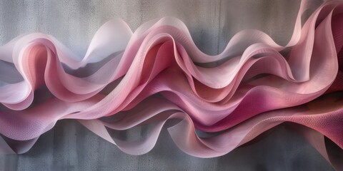 Sticker - Wave-like patterns of pink textiles against a tranquil gray background