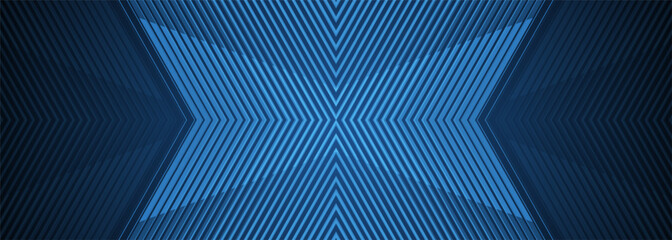 Poster - Abstract modern dark blue background with geometric striped arrows. Futuristic corporate concept horizontal banner design. Vector illustration wide background with lines.
