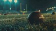 American football ball on a field