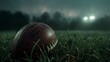 American football ball on a playing field at night in high resolution and quality