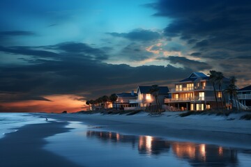 Canvas Print - A beachside scene with soft blue hour colors