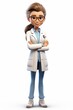 A female doctor in a white coat with brown hair and glasses
