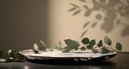 Poster - white wooden branches empty floor with shadow background for product display
