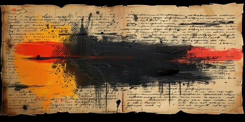 Canvas Print - Paper texture with grunge doodle strokes and hand-drawn letter notes, creating a raw