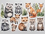 Fototapeta Pokój dzieciecy - Stickers, cutting edges Set of cute cartoon animals on the white background. Vector illustration.