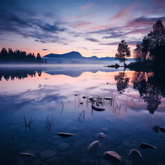 Wall Mural - Reflections in a calm lake at dawn. 