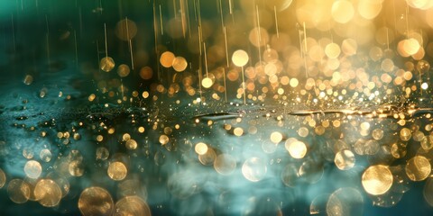 Soft patter of rain on a vivid soft black glass, blending tranquility with the vibrancy of color and bokeh light.