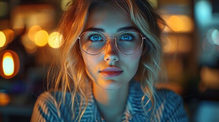 Aufkleber - Working hard no matter what time of day or night. Businesswoman working late at night in modern office.