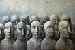 Painting of gray Faces concept of a group of individuals conforming to a majority opinion or social norm - generative ai