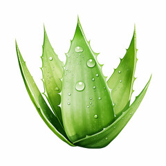 Wall Mural - Aloe vera illustration on white background with water drops