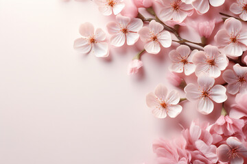 Wall Mural - Pink background with cherry blossoms, copy space,ai generated