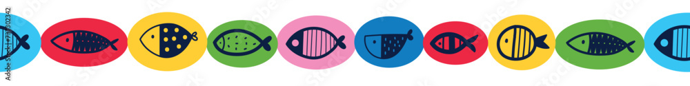 Triangle Fish Border Vector seamless horizontal border with fish. Cute illustration. Stock ...