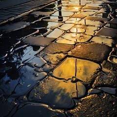 Sticker - Abstract reflections in a puddle after rain.