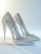 Pair of shiny diamond high heel shoes. 